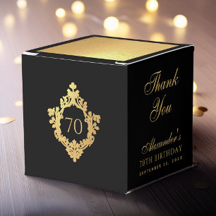 70. Geburtstag Schwarz Falsche Goldfolie-Wappen Da Geschenkschachtel