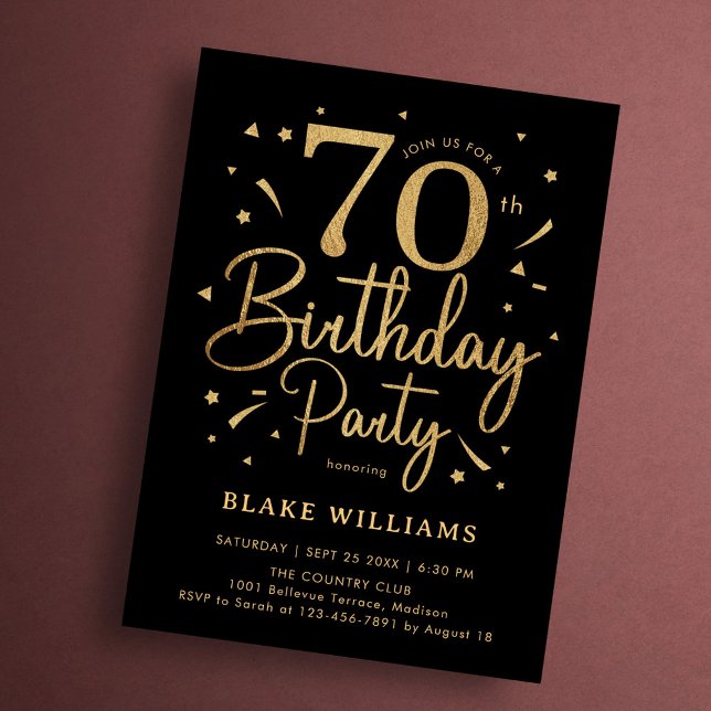 70. Geburtstag Schwarz Gold Einladung (Von Creator hochgeladen)