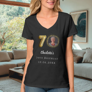 70. Geburtstag Schwarz Gold Foto T-Shirt