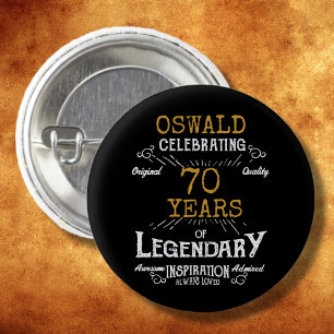 70. Geburtstag Schwarz Gold Legendär Retro Button