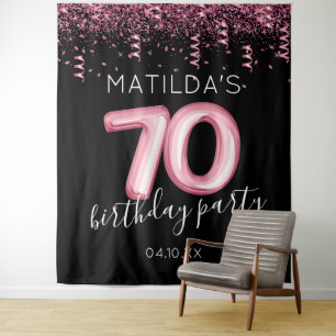 70. Geburtstag Schwarz Rosa Foto Hintergrund Wandteppich