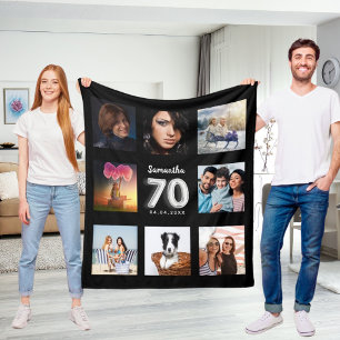 70. Geburtstag Schwarz-Silber-Foto Collage Name Fleecedecke