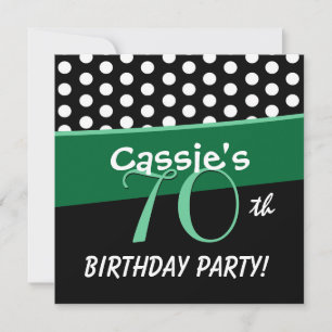 70. Geburtstag Schwarz-weiß Green Polka Dots D413 Einladung