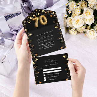 70. Geburtstag schwarze goldene Sterne uAwg All In One Einladung
