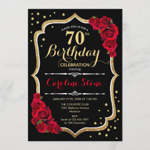 70. Geburtstag - Schwarze Rote Rosen Einladung