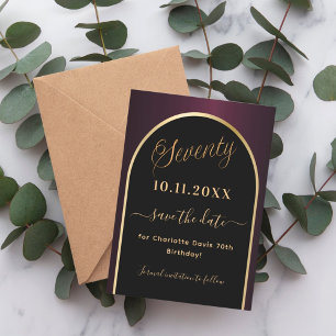 70. Geburtstag schwarzer bordeauxroter Goldbogen Save The Date