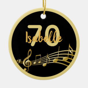 70. Geburtstag schwarzer goldener Musiknoten Keramik Ornament