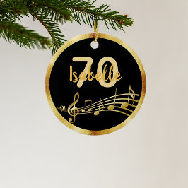 70. Geburtstag schwarzer goldener Musiknoten Keramik Ornament