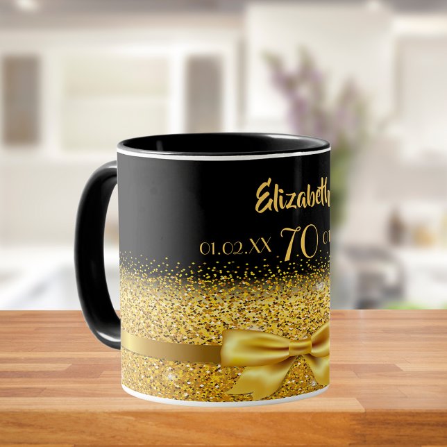 70. Geburtstag schwarzes Gold eleganter Name Klass Tasse (Von Creator hochgeladen)