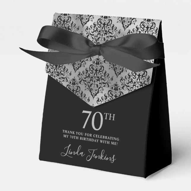 70. Geburtstag Silber Damast Danke Geschenkschachtel (Vorderseite)