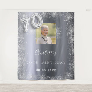 70. Geburtstag silber Foto Glitzer Staub willkomme Wandteppich