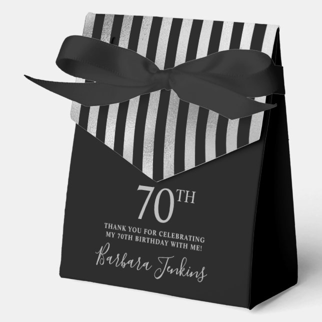 70. Geburtstag Silber gestreift Danke  Geschenkschachtel (Vorderseite)