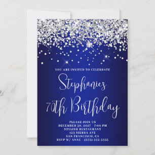 70. Geburtstag Silber Glitter Königlich Blau Marin Einladung