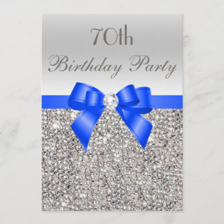 70. Geburtstag Silver Sequin Royal Blue Bow Diamon Einladung