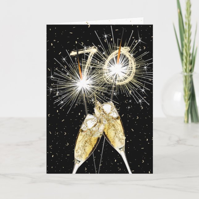70. Geburtstag Sparklers und Champagner Toast Karte (Vorderseite)
