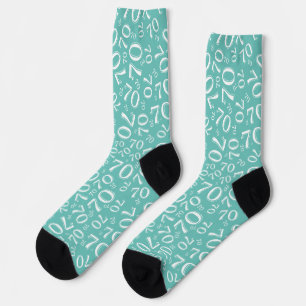 70. Geburtstag Teal/Weiße Zufallszahlen-Muster Socken