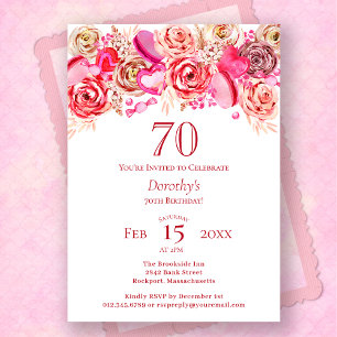 70. Geburtstag Valentine Rosa Wirbles Herz Einladung