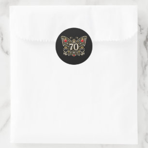 70. Geburtstag verziert mit Diamanten Schmetterlin Runder Aufkleber