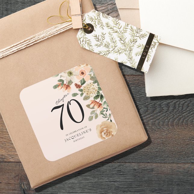 70. Geburtstag Vintag Quadratischer Aufkleber (70th Birthday Vintage Floral Square Sticker)