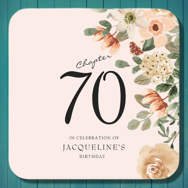 70. Geburtstag Vintag Rechteckiger Pappuntersetzer (70th Birthday paper coasters with floral design. Easily personalized with the template  provided.)