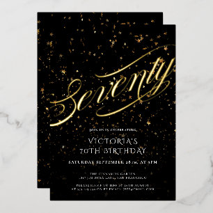 70. Geburtstag von Confetti Black Gold Elegant Folieneinladung