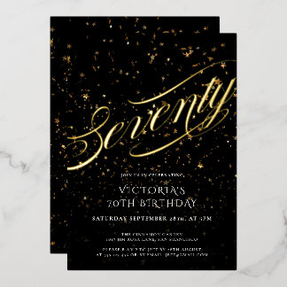 70. Geburtstag von Confetti Black Gold Elegant Folieneinladung