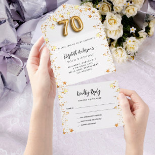 70. Geburtstag Weißgold Sterne Party RSVP All In One Einladung