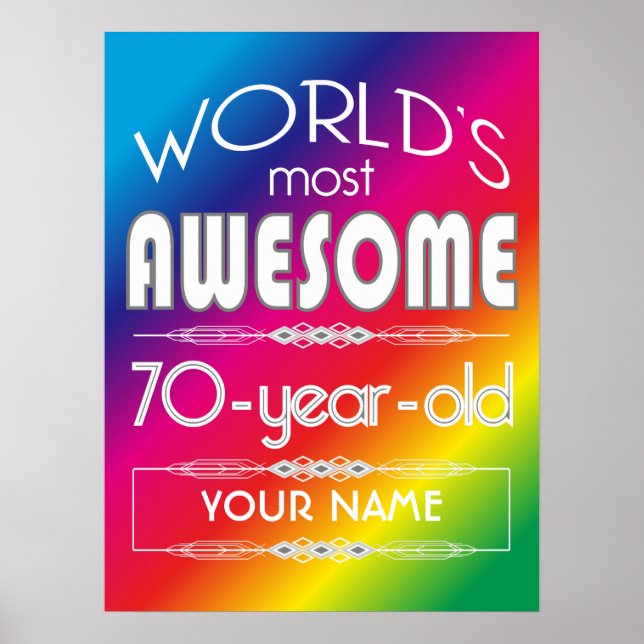 70. Geburtstag Welten Beste Fabelous Regenbogen Poster (Vorne)