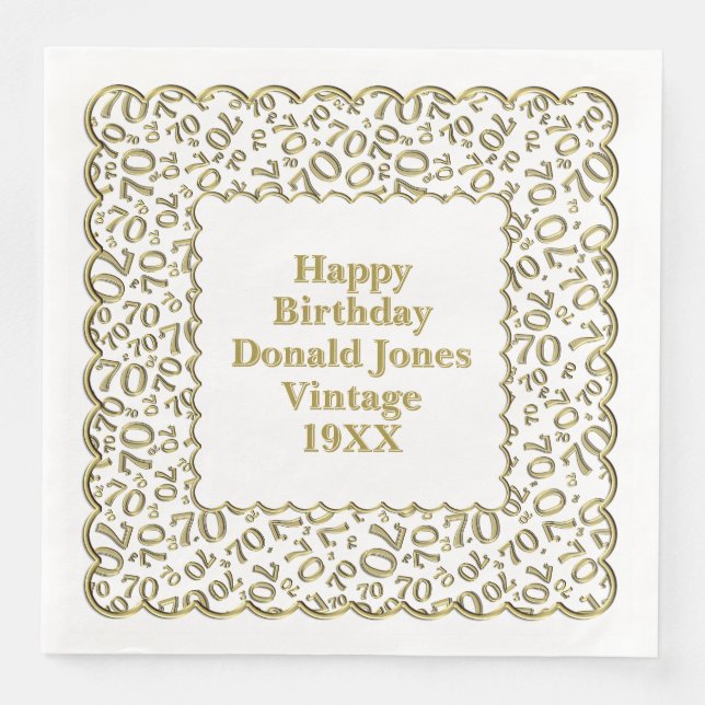 70. Geburtstag Zahlenmuster Scallops Gold/Weiß Serviette (Vorderseite)