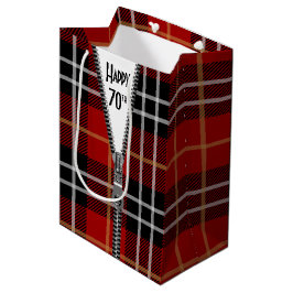 70. Geburtstag Zipper auf Tartan Kariert Mittlere Geschenktüte