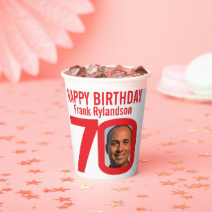 70. Geburtstag Zoll zwei Foto rot weiß Pappbecher