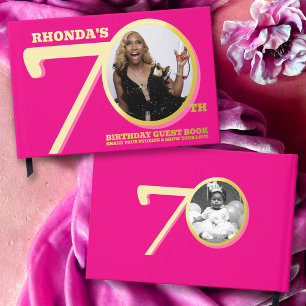 70. Geburtstag zwei Fotos heiß rosa Gold Gästebuch