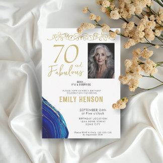 70. Geburtstags-Foto mit fabelhaften Goldverzierun Einladung