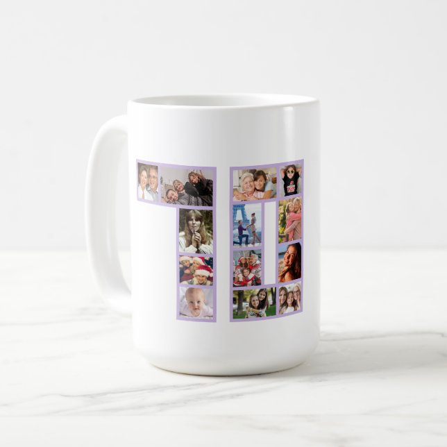 70. Geburtstags-Fotocollage lila Kaffeetasse (Vorderseite Links)