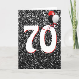 70. Geburtstagsballons auf Black Glitzer Card Karte