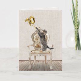 70. Geburtstagsballons und Tabby Cat Karte