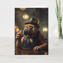 70. GeburtstagsBulldog, der ein Getränk hält Karte