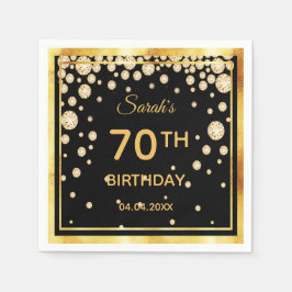 70. Geburtstagsfeier auf schwarz mit goldenen Diam Serviette