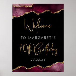 70. Geburtstagsfeier Burgund Gold Achat Willkommen Poster