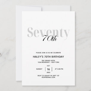 70. Geburtstagsfeier Elegant Chic Schwarz und Weiß Einladung