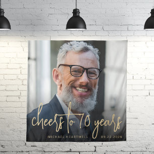 70. Geburtstagsfeier Foto Gold Schrift Cheers Wandteppich