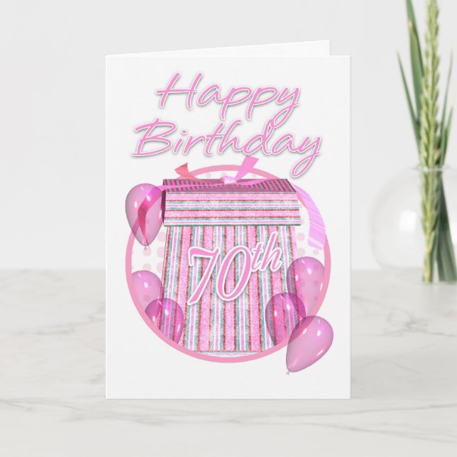 70. Geburtstagsfeier Geschenkboxen - Rosa - Geburt Karte (Vorderseite)