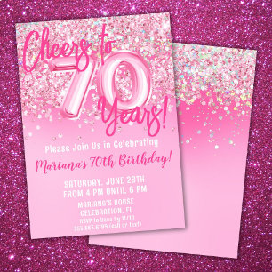 70. Geburtstagsfeier mit rosa Glitter Einladung