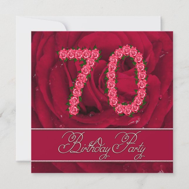 70. Geburtstagsfeier mit Rose Einladung (Vorderseite)