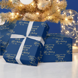 70. Geburtstagsfeier Name Blau Modernes Muster Geschenkpapier
