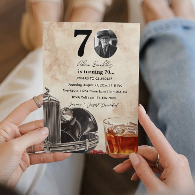 70. Geburtstagsfeier | Oldtimer-Auto & Whiskey  Einladung (Von Creator hochgeladen)