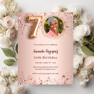 70. Geburtstagsfeier Rose Goldstars Foto Einladungspostkarte