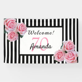 70. Geburtstagsfeier Schwarz-weiße Streifen Flora Banner