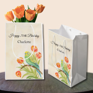 70. Geburtstagsfeier Sittich mit Tulpen Mittlere Geschenktüte