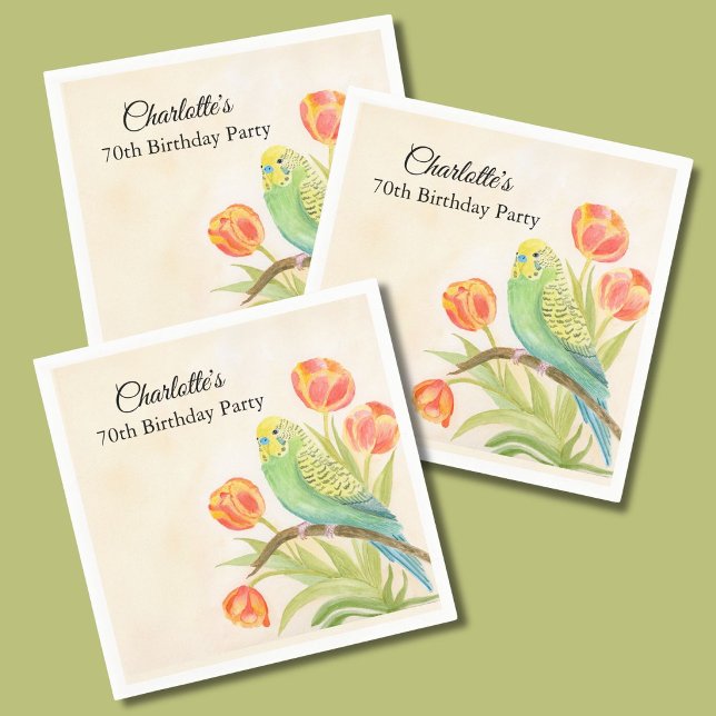 70. Geburtstagsfeier Sittich mit Tulpen  Serviette (Von Creator hochgeladen)